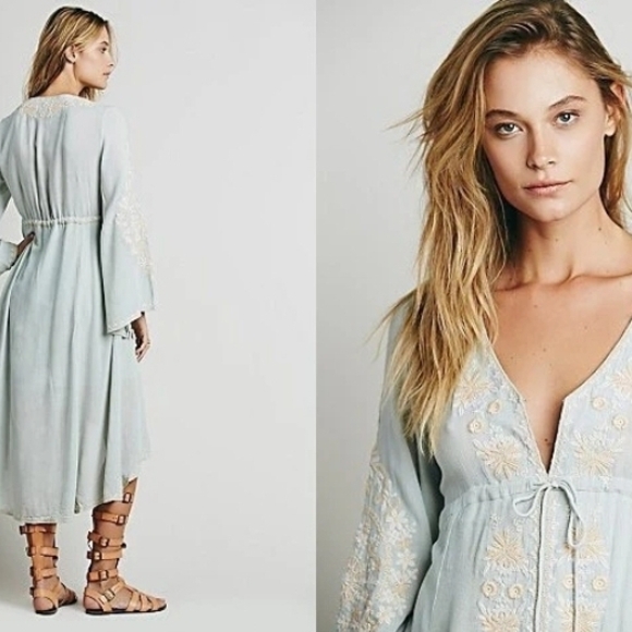 Free People Dresses & Skirts - Free People Light Blue Embroidered High Low Dress